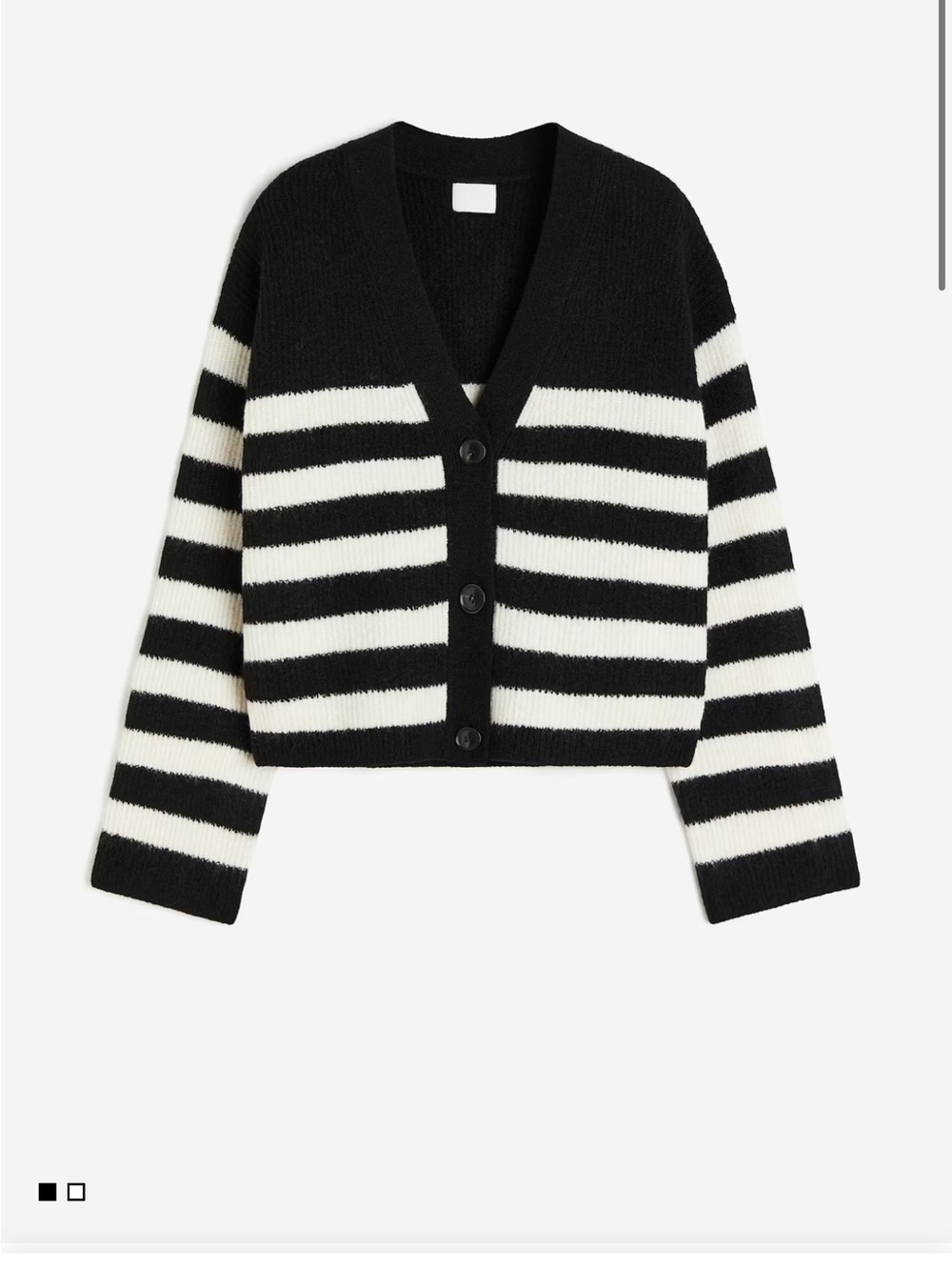 H&M Black and White Striped Rib Knit Button Cardigan